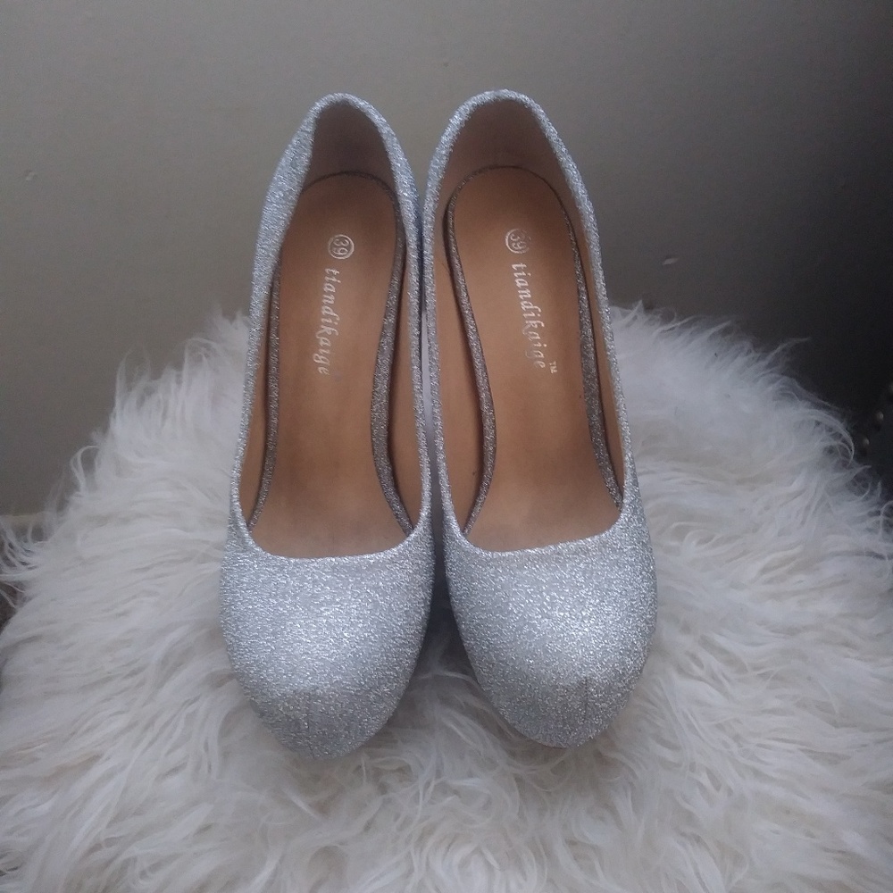 Silver sparkly heels